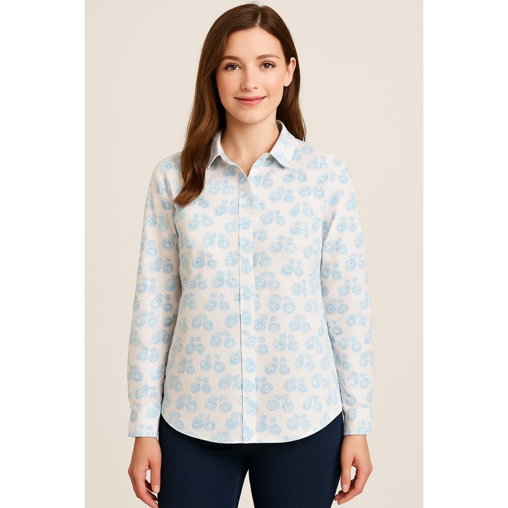 Crown & Ivy whimsical bicycle print button up blouse sz XL Long Sleeve casual
